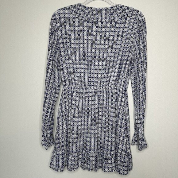 Tularosa x Revolve Ruffle Mini Dress Blue White Size S Surplice Long Sleeve - Picture 5 of 11
